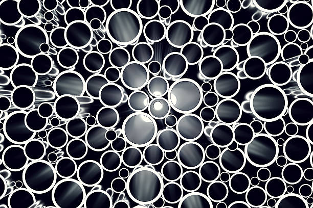apilado de tuberías de acero fondo, vista de frente. ilustración en 3d - metal aluminum steel pipe fotografías e imágenes de stock