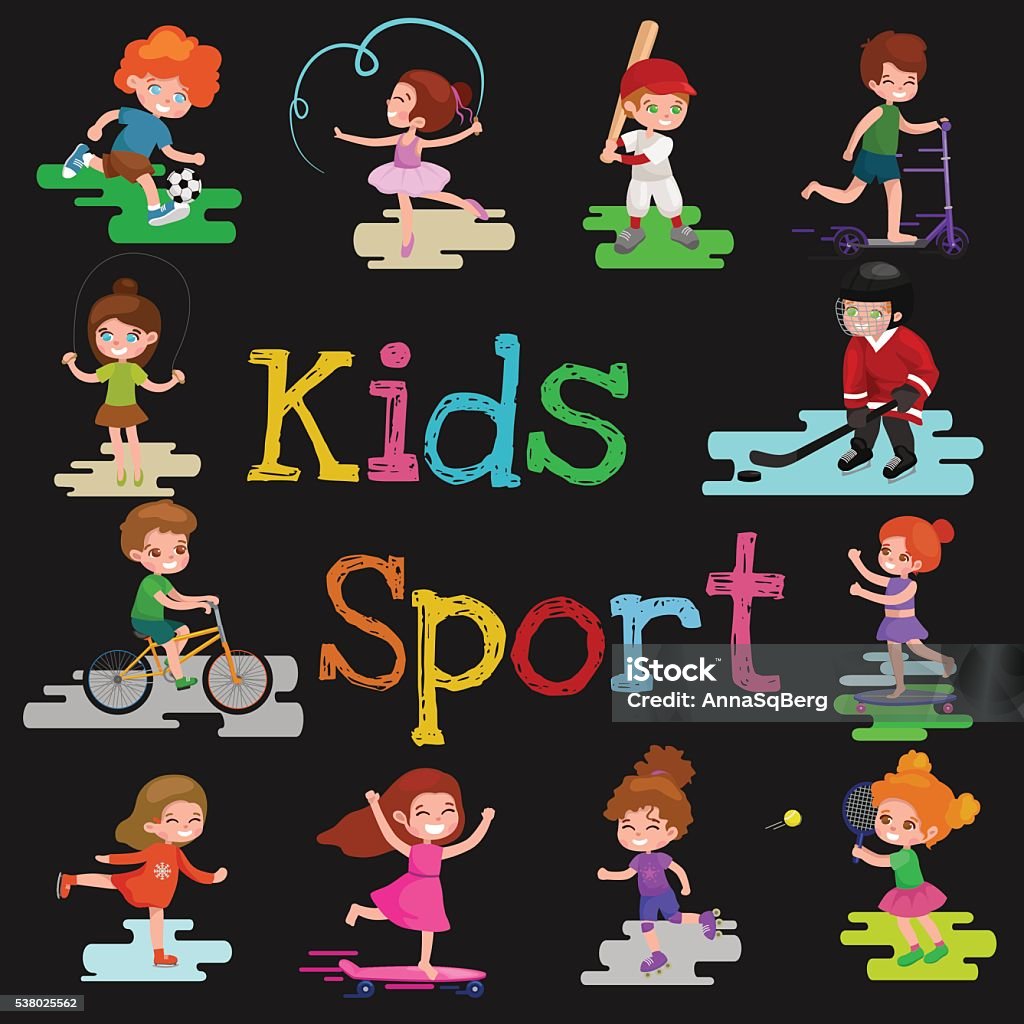 Kids sport, isolated boy and girl playing active games vector Kids sport, isolated boy and girl playing active games vector illustration Active Lifestyle stock vector