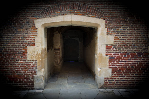 istock Mysterious spooky passageway leading to an old door 538027428