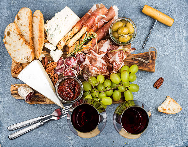 istock Cheese and meat appetizer selection or wine snack set. Variety 538027686