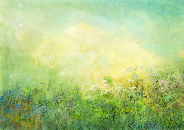 grassland, watercolor background grassland, watercolor background watercolor background illustrations stock illustrations