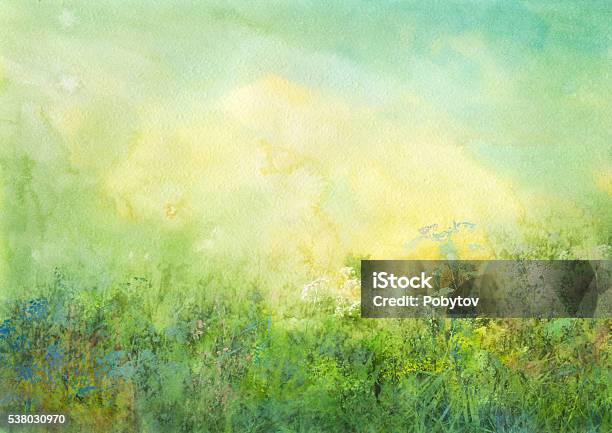 Grassland Watercolor Background Stock Illustration - Download Image Now - Watercolor Painting, Watercolor Background, Flower