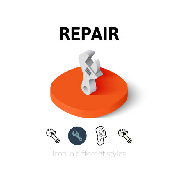 Repair icon in different style Repair icon, vector symbol in flat, outline and isometric style white background level hand tool white stock illustrations