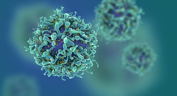 T-cell background CG render of T-cells in shallow depth of field flu virus stock pictures, royalty-free photos & images