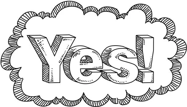 Vector illustration of Yes Text Drawing