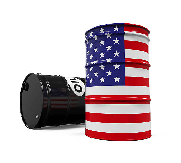 istock USA Flag Oil Barrel 538034510