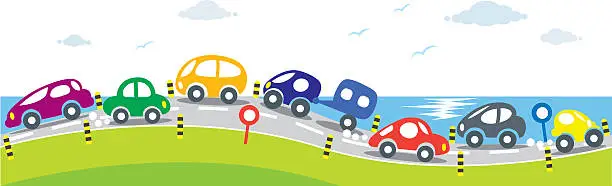 Vector illustration of Horizontal seamless background of Cars on the road