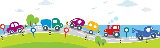 Vector illustration of Horizontal seamless background of Cars on the road