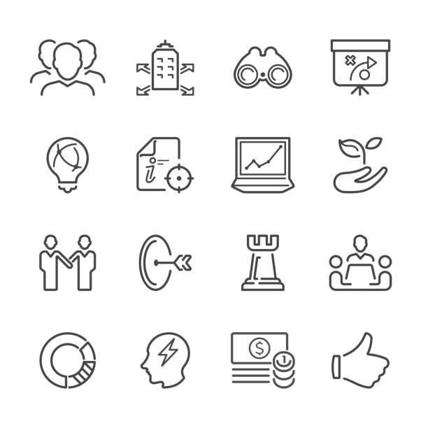 フラットラインのアイコン-ビジネス戦略シリーズ - symbol aspirations target icon set点のイラスト素材／クリップアート素材／マンガ素材／アイコン素材