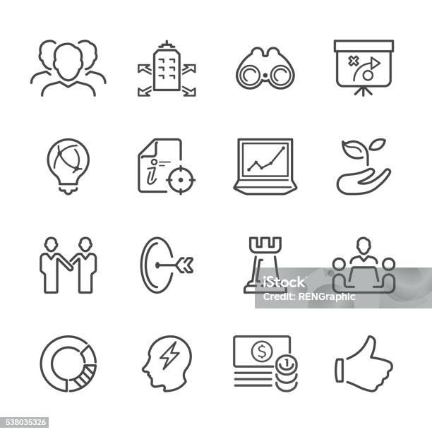 Flat Line Icons Business Strategy Series Stock Illustration - Download Image Now - Icon Symbol, Customer, Marketing
