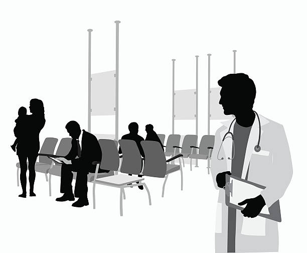 ilustraciones, imágenes clip art, dibujos animados e iconos de stock de médico joven sala de espera - focus on shadow black business digitally generated image