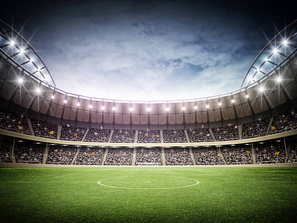 Stadium and sky Crowded soccer stadium scoring a goal photos stock pictures, royalty-free photos & images