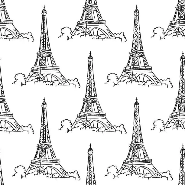 Vector illustration of Eiffel Tower seamless background pattern