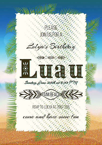 ilustrações de stock, clip art, desenhos animados e ícones de festa havaiana, cartaz de festa luau, monofolha, convite - tree single word green fruit