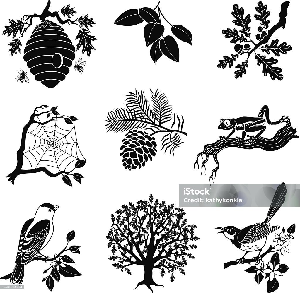 vector forest wildlife icon set in black and white A vector illustration of a forest wildlife icon set in black and white. An EPS file and a large jpg are included in this download. Beehive stock vector