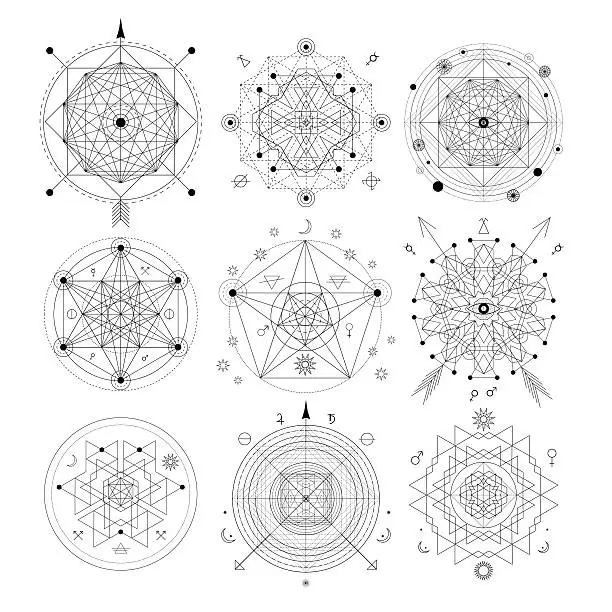 Vector illustration of Mystical geometry symbols set.