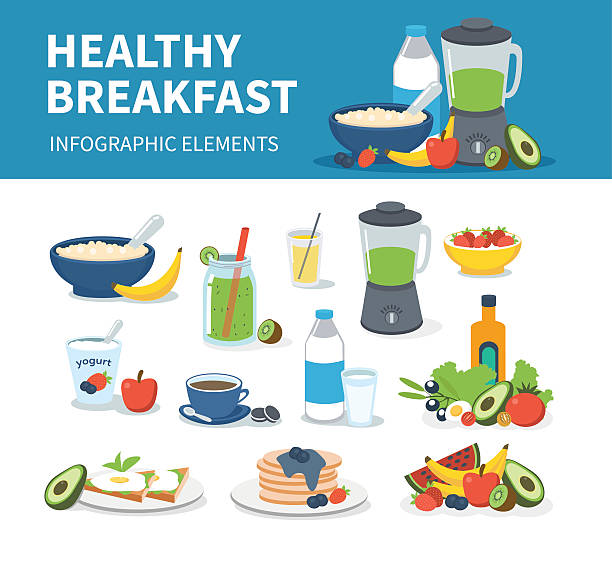 ilustraciones, imágenes clip art, dibujos animados e iconos de stock de el desayuno - healthy eating fruit drink juice