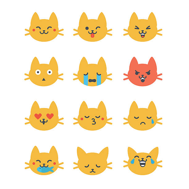 illustrazioni stock, clip art, cartoni animati e icone di tendenza di gatto emoticon - occhio di animale