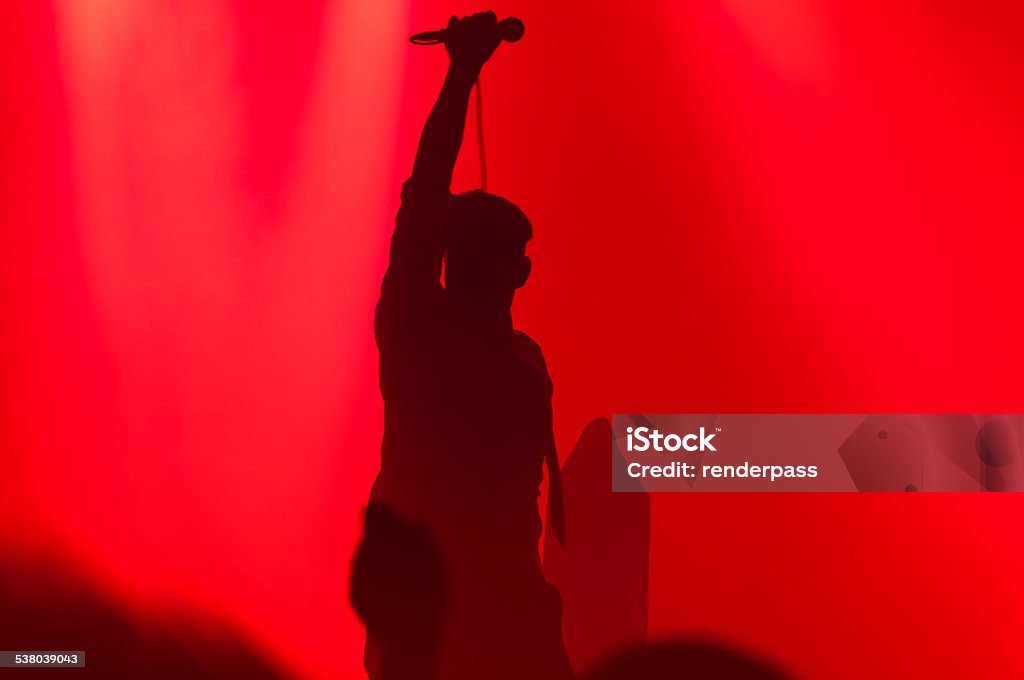 Silhouette on Stage Silhouette on live performace sweden industrial and electronic band Singer Stock Photo