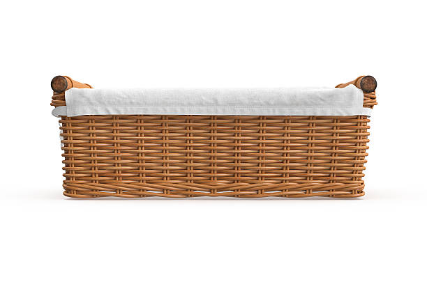 Empty square shape wicker baskets Empty wicker baskets with fabric on white background. 3D graphic Wicker stock pictures, royalty-free photos & images