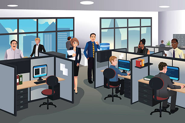 People working in the office vector art illustration