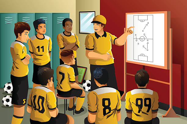 ilustrações de stock, clip art, desenhos animados e ícones de jogadores de futebol no vestiário - sports team locker room
