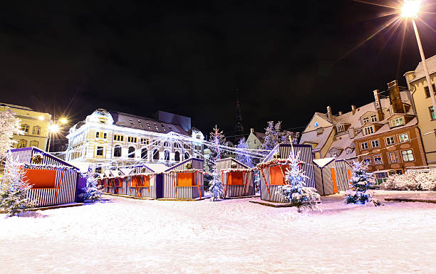 Night view at Riga, Latvia in Christmas time stock photo