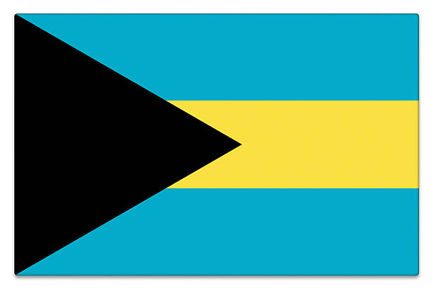 Gloss Bahamian flag on white with subtle shadow.