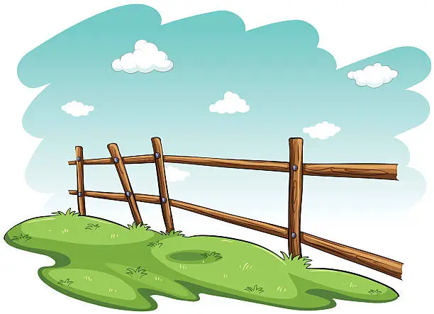 Vector illustration of Green grasses near the fence