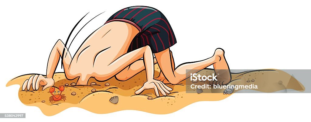 Boy putting his face in the sand A boy putting his face in the sand on a white background Animal Shell stock vector