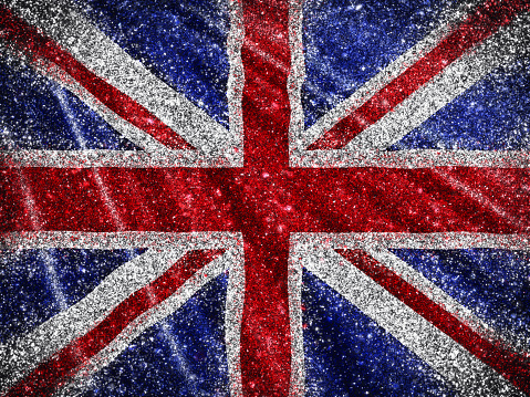 3D rendition of the UK flag on satin textile texture.