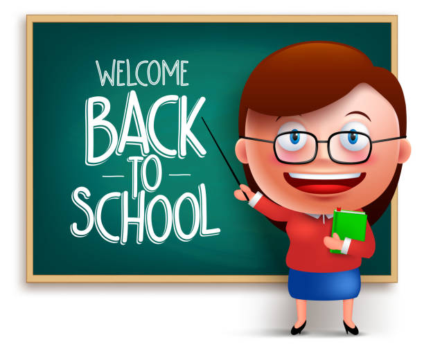 zurück zur schule lehrer lustige 3d vektor-zeichen in tafel - house cute welcome sign greeting stock-grafiken, -clipart, -cartoons und -symbole