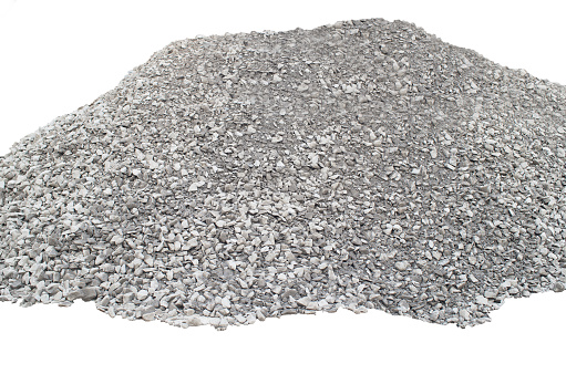 Big pile of crushed stones isolated on white background
