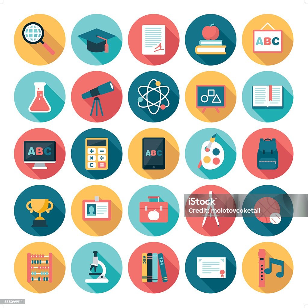 education icons A set of 25 education related icon set. Icons are grouped individually. Icon stock vector