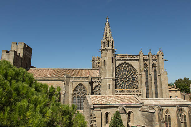 view of the 12th century basilica of St. Nazaire in the fortified medieval city of Carcassonne, France