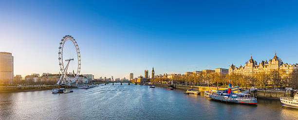 London's skyline view at sunrise with famous landmarks stock photo