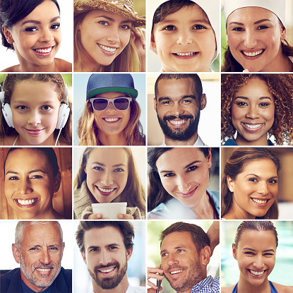 Composite image of a diverse group of smiling people