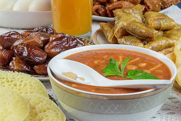 istock Bowl of Moroccan harira soup,chebakia, dates for iftar 538055188