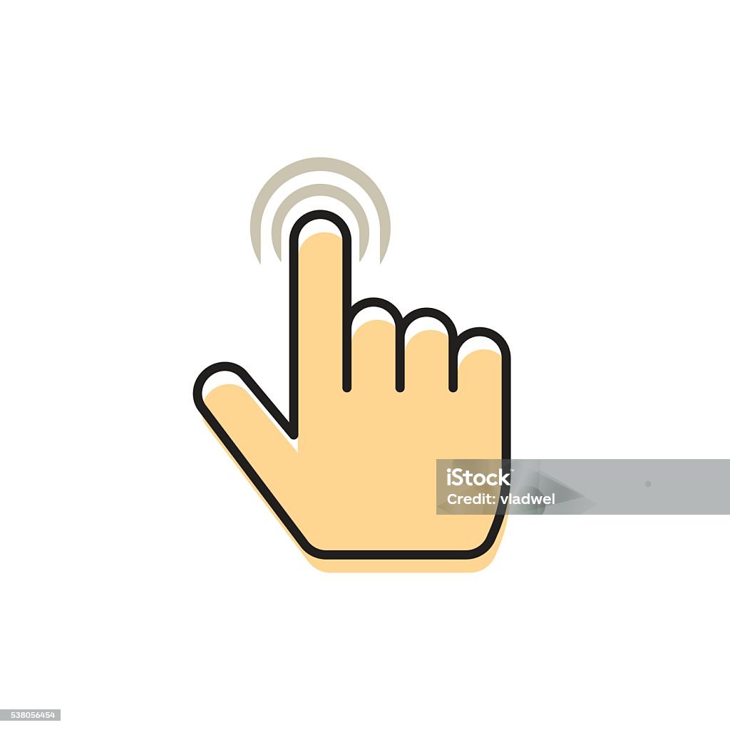 Hand pointer finger, concept of multi touch technology, gesture icon Hand index finger with abstract waves vector icon, concept of multi touch mobile phone technology, touch gesture, pointer finger flat simple design outline thin line illustration isolated on white Computer Mouse stock vector