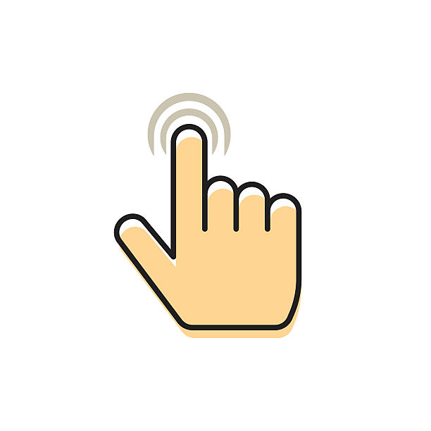 Hand pointer finger, concept of multi touch technology, gesture icon Hand index finger with abstract waves vector icon, concept of multi touch mobile phone technology, touch gesture, pointer finger flat simple design outline thin line illustration isolated on white computer mouse photos stock illustrations