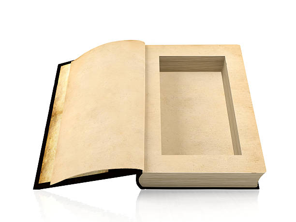 istock Opened ancient paper book with a hole in a middle 538056892