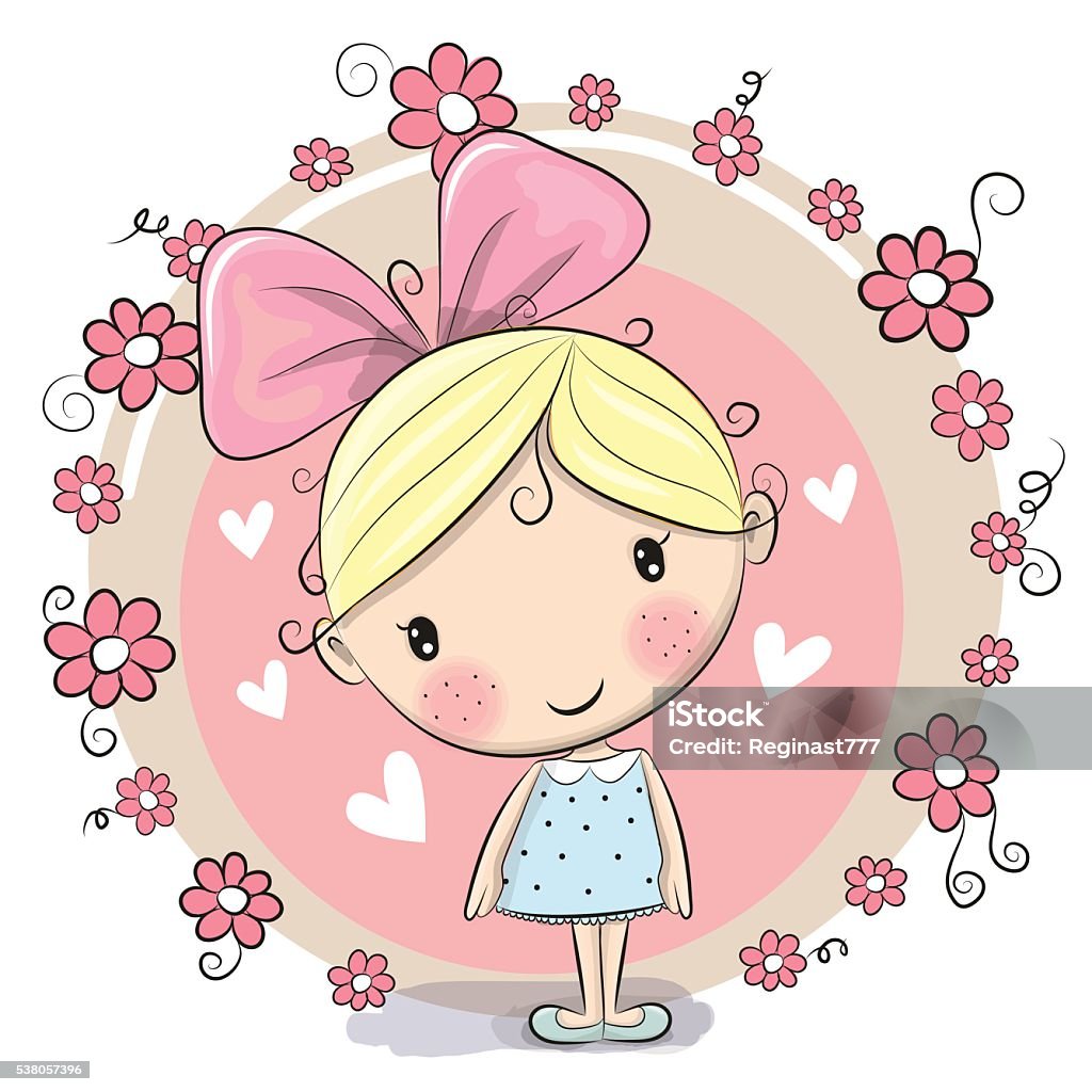 Girl and flowers Cute Cartoon Girl and flowers on a pink background Baby Girls stock vector