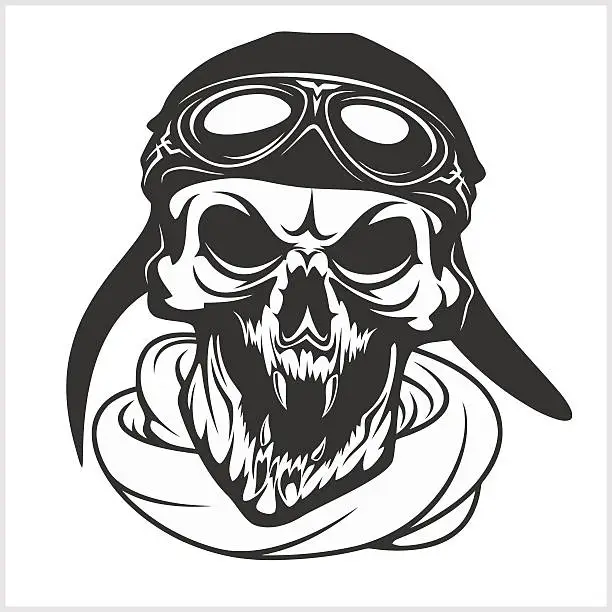 Vector illustration of hell pilot - skull with helmet and glasses