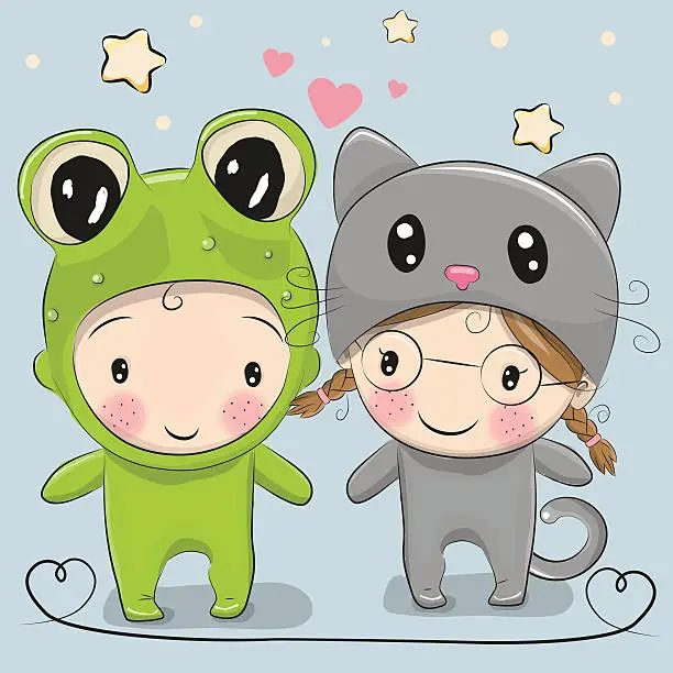 Vector illustration of Cute Cartoon boy and girl