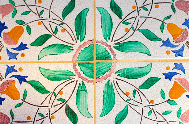 istock Sicily Style: Antique Floor Tiles in Green, Orange, White (Close-Up) 538057822