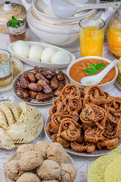 istock Bowl of Moroccan harira soup,chebakia, dates for iftar 538059438