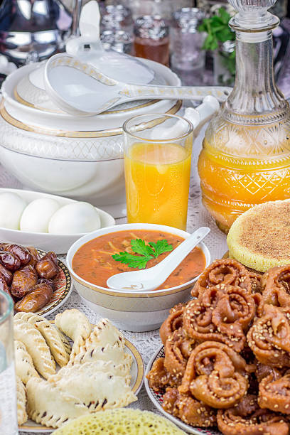 istock Bowl of Moroccan harira soup,chebakia, dates for iftar 538059652