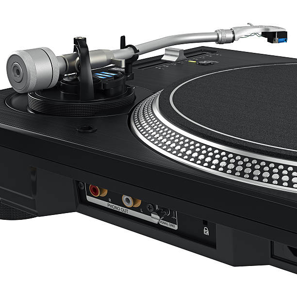istock Vinyl needle dj turntable equipment, close view 538060200