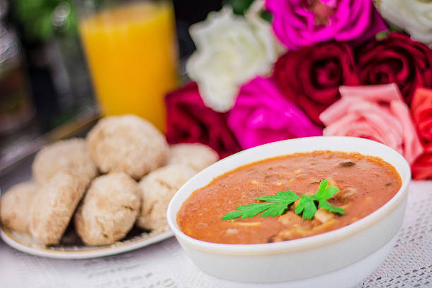 Bowl of Moroccan harira soup,chebakia, dates for iftar