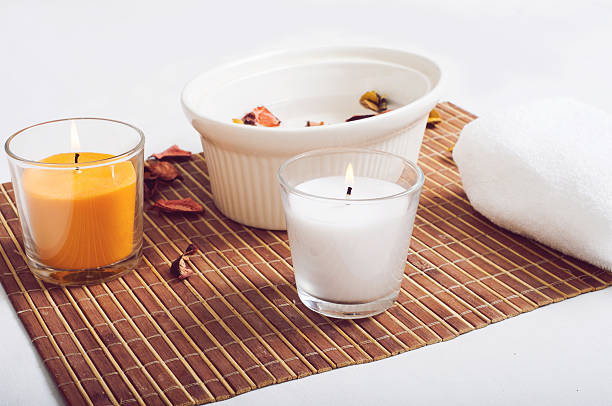 istock Spa still life with two candles and a towel 538063002